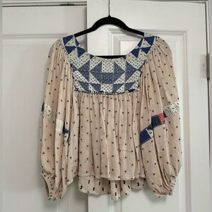 Free People Polka Dot Patchwork Blouse